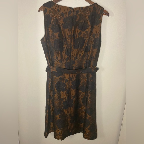 Talbots Bronze & Black Floral Brocade Fit & Flare Dress | Size 12 - Picture 5 of 10